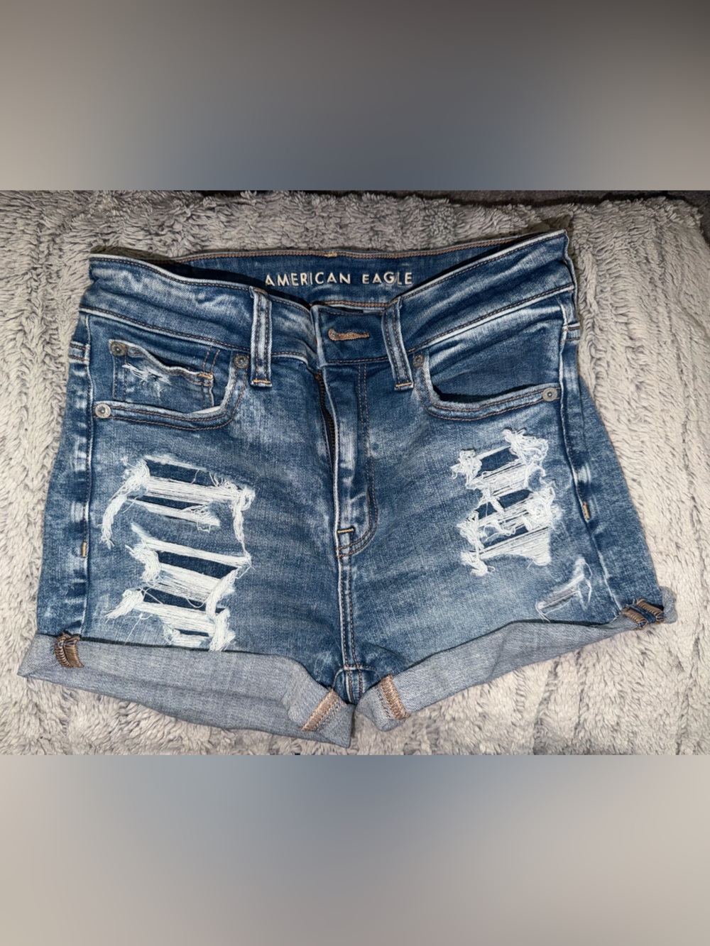 American Eagle Outfitters Distressed Rolled-Hem Denim Shorts - Blue